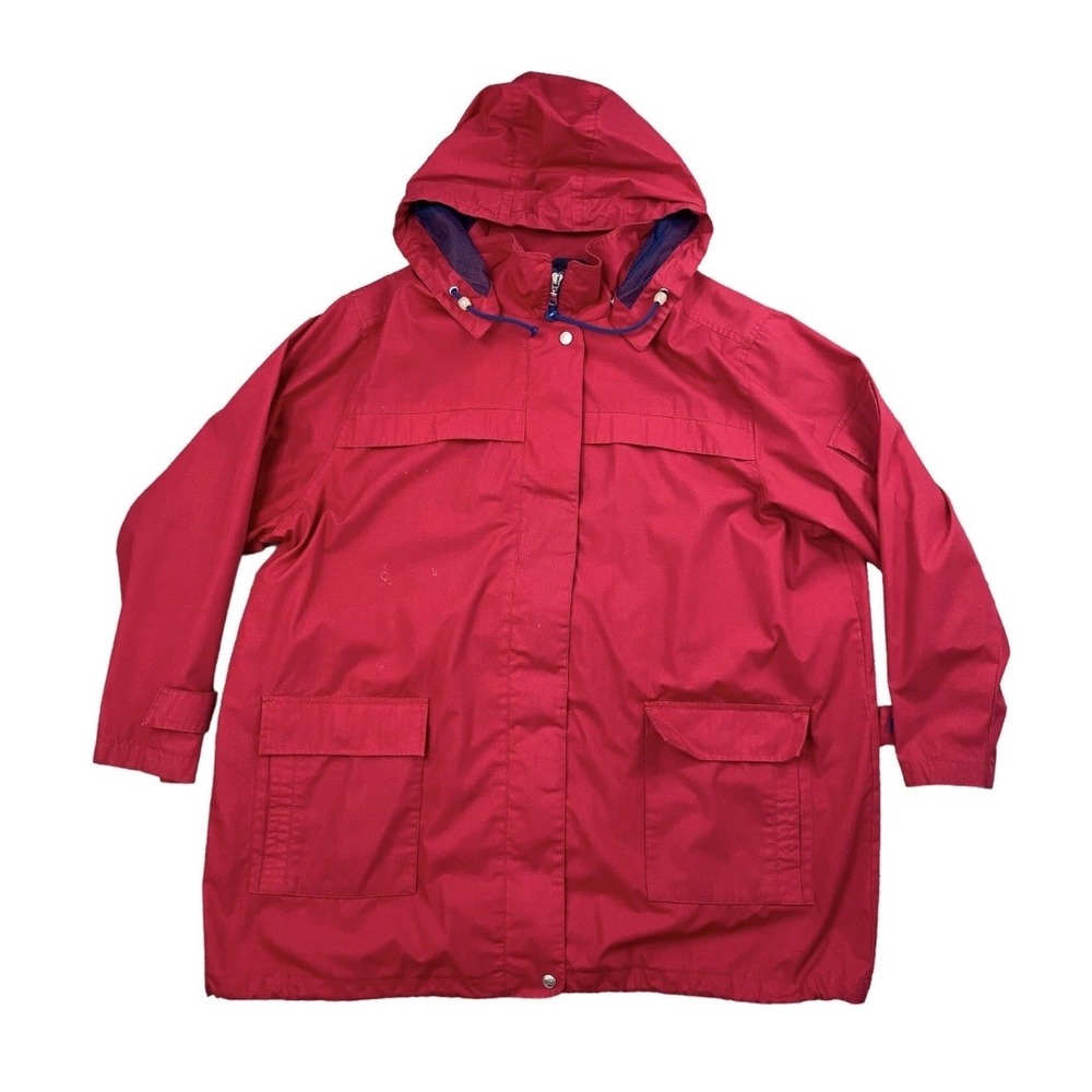 Vtg Hunters Run Jacket Women's Size 1X Red Hooded‎ Rain Water Resistant Coat